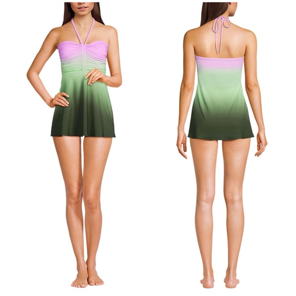 Lands end ruched multi way mini swim dress one piece swimsuit size 14 - Picture 1 of 4